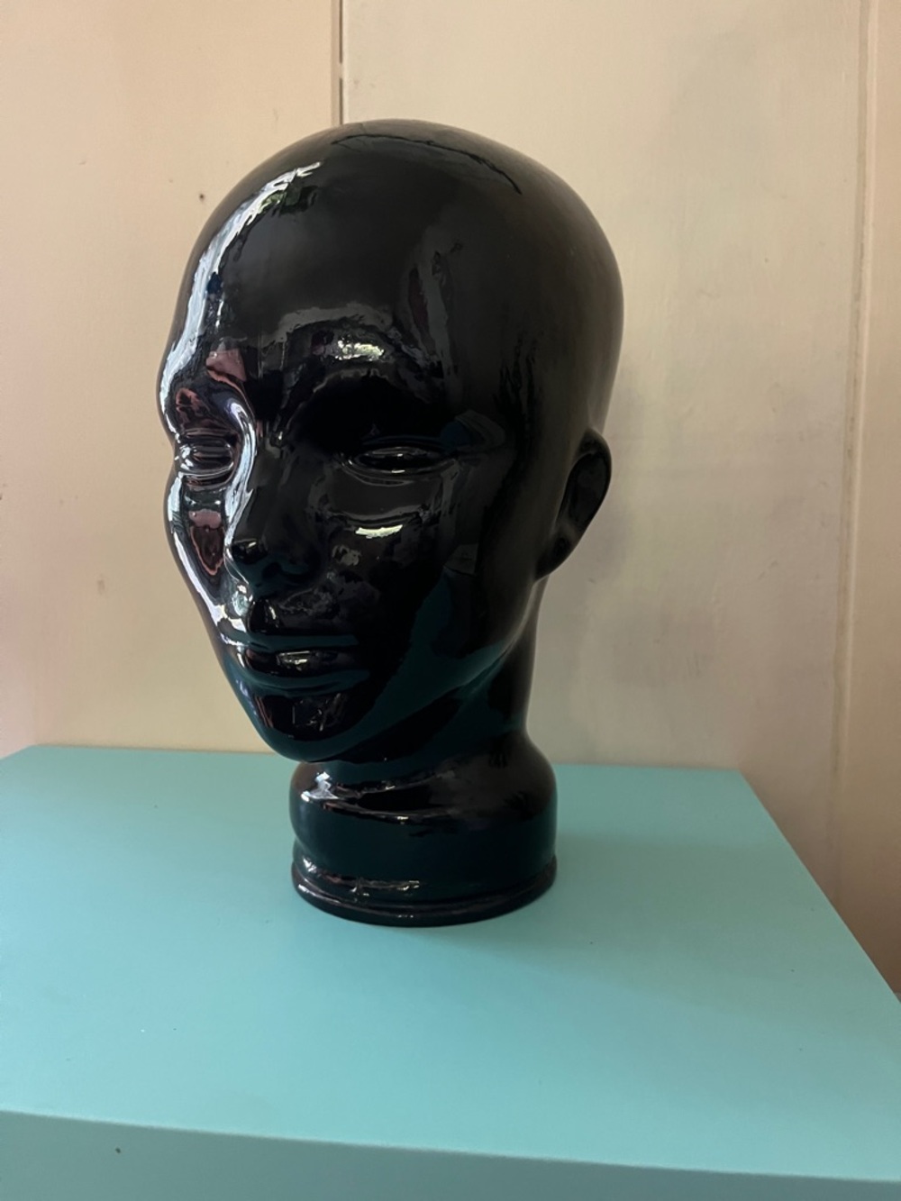 1960’s vintage black glass mannequin head